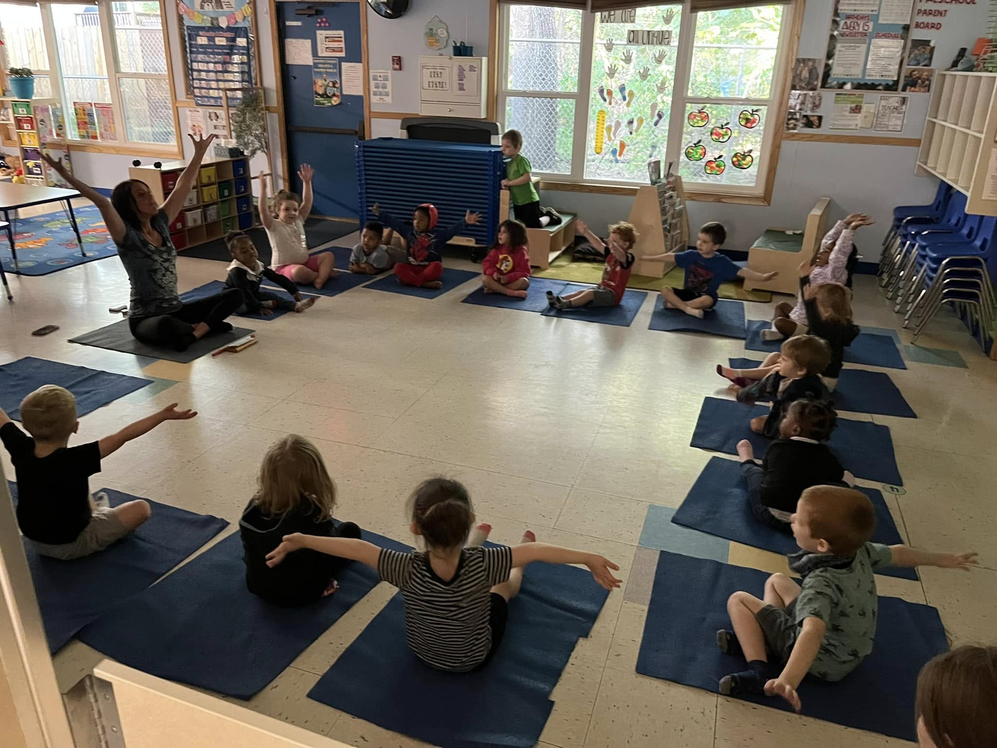 Preschool yoga circle during Dancercise enrichment