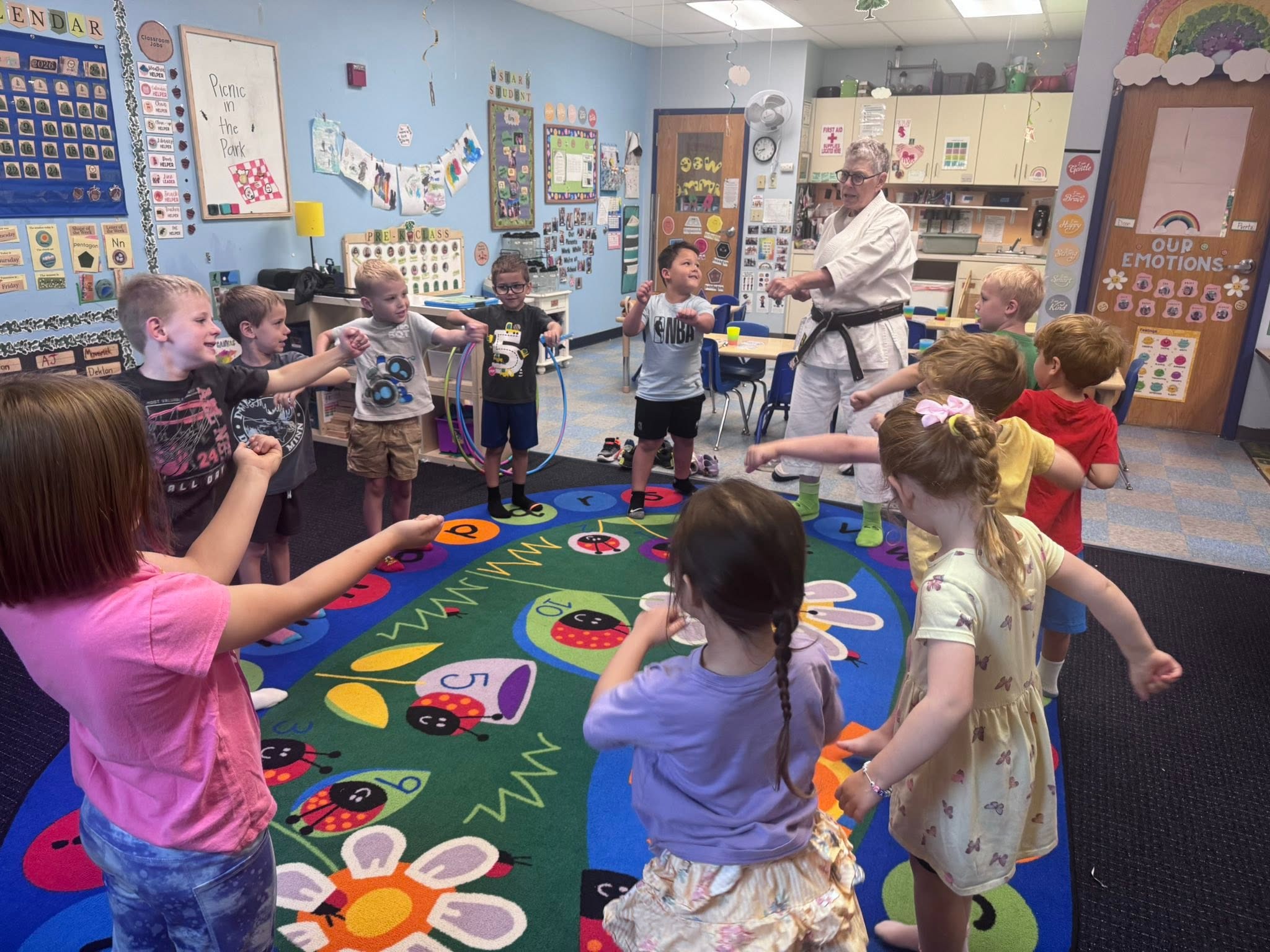 Circle time on the classroom rug